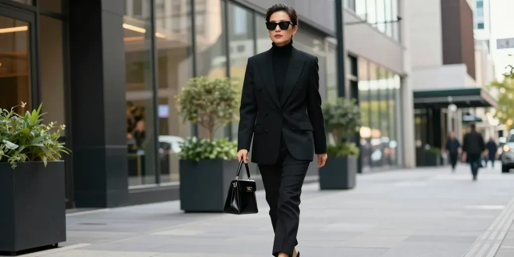 Stylish urban fashion moment with black attire reflecting rokok88 daftar luxury and elegance.